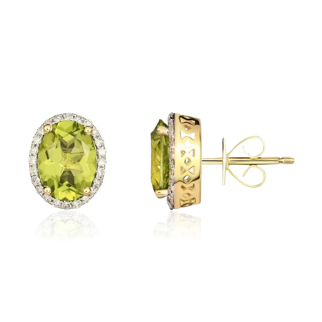 9K Yellow Gold Oval Peridot & Diamond Earrings