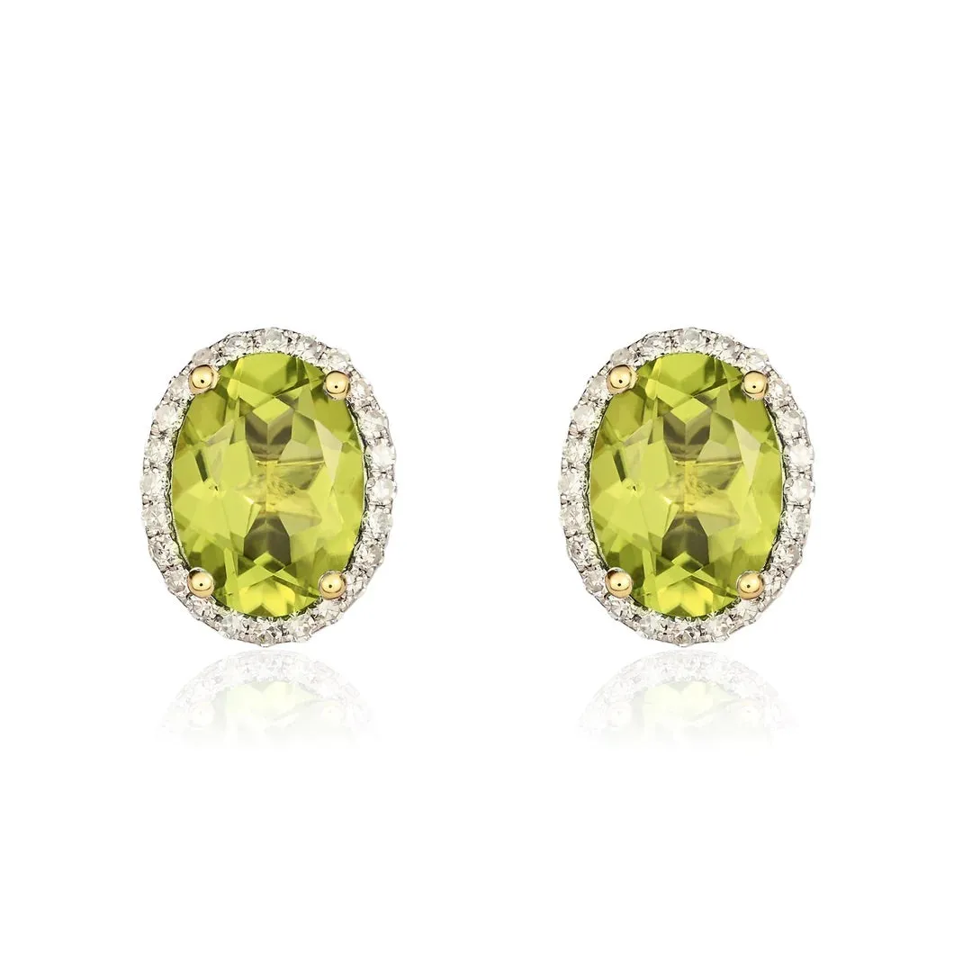 9K Yellow Gold Oval Peridot & Diamond Earrings