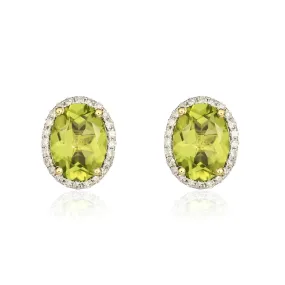 9K Yellow Gold Oval Peridot & Diamond Earrings