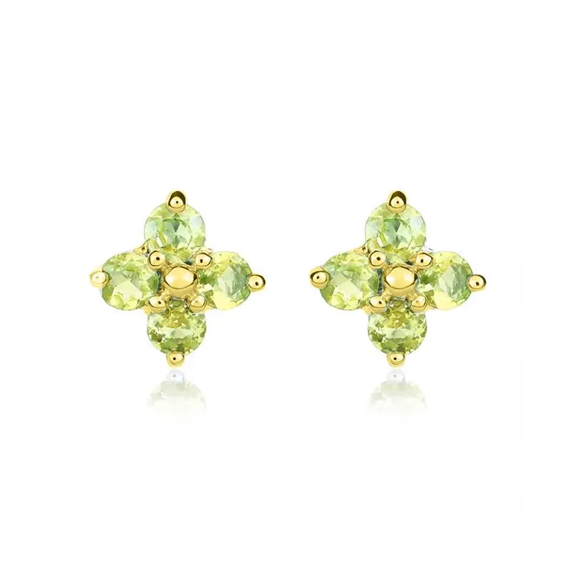 9K Yellow Gold Peridot Quatrefoil Stud Earrings