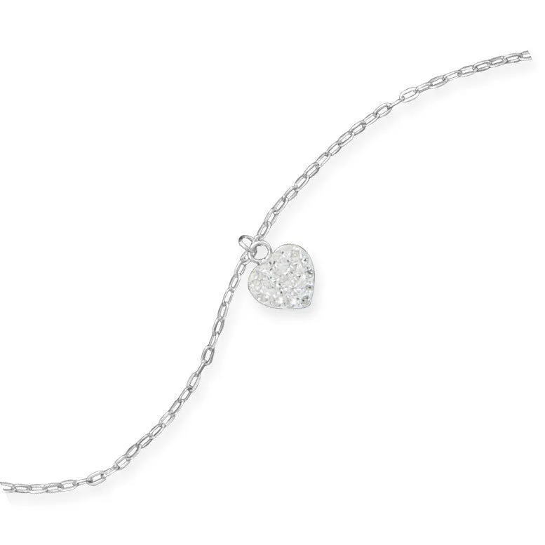 9"   1" Crystal Heart Charm Anklet