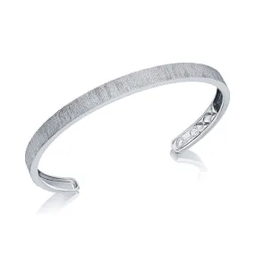 A. Jaffe 14K White Gold 0.09ct. Diamond Brushed Finishing & Quilt Detail Inside Men's Bangle Bracelet