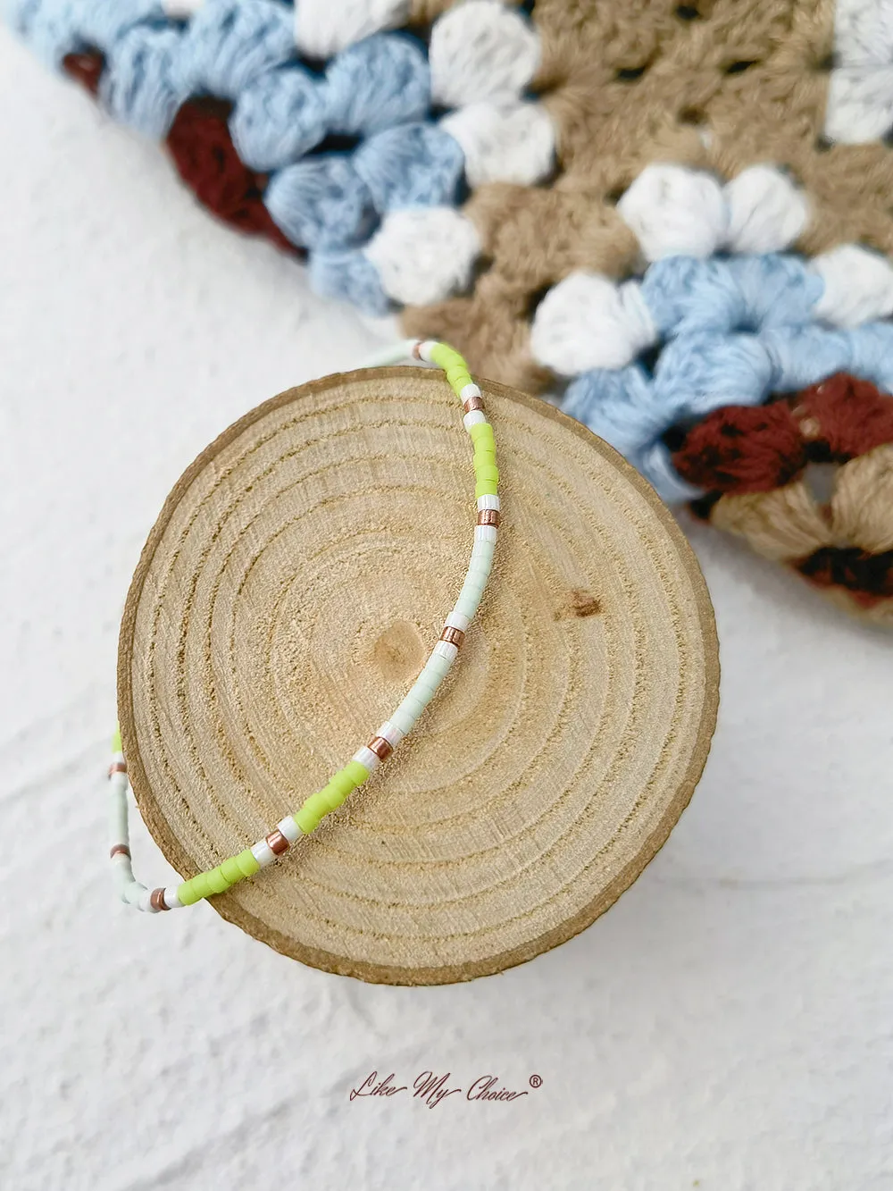 Adjustable Drawstring Beaded Bracelet Blue Green