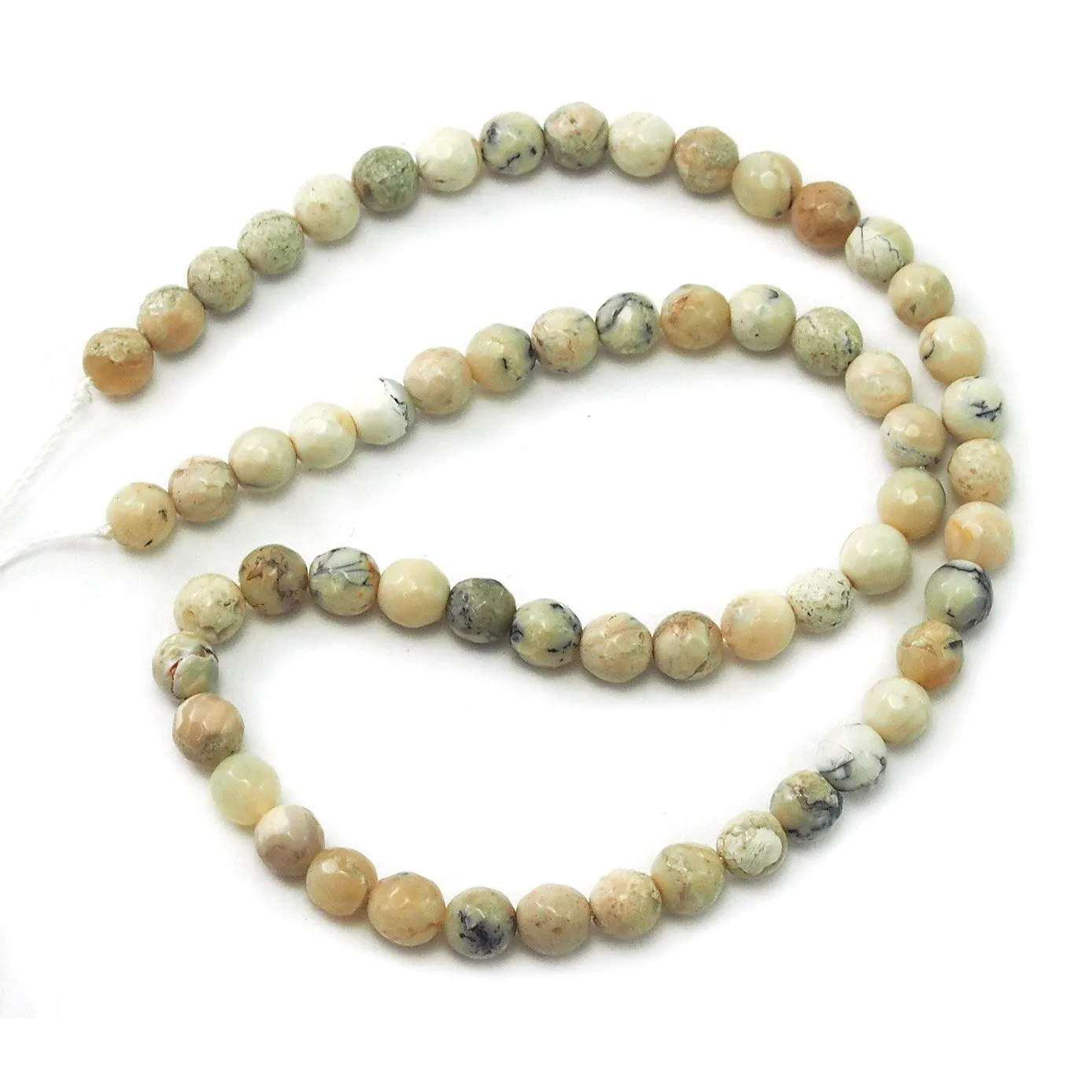 African Opal White Faceted Rounds 6mm Strand