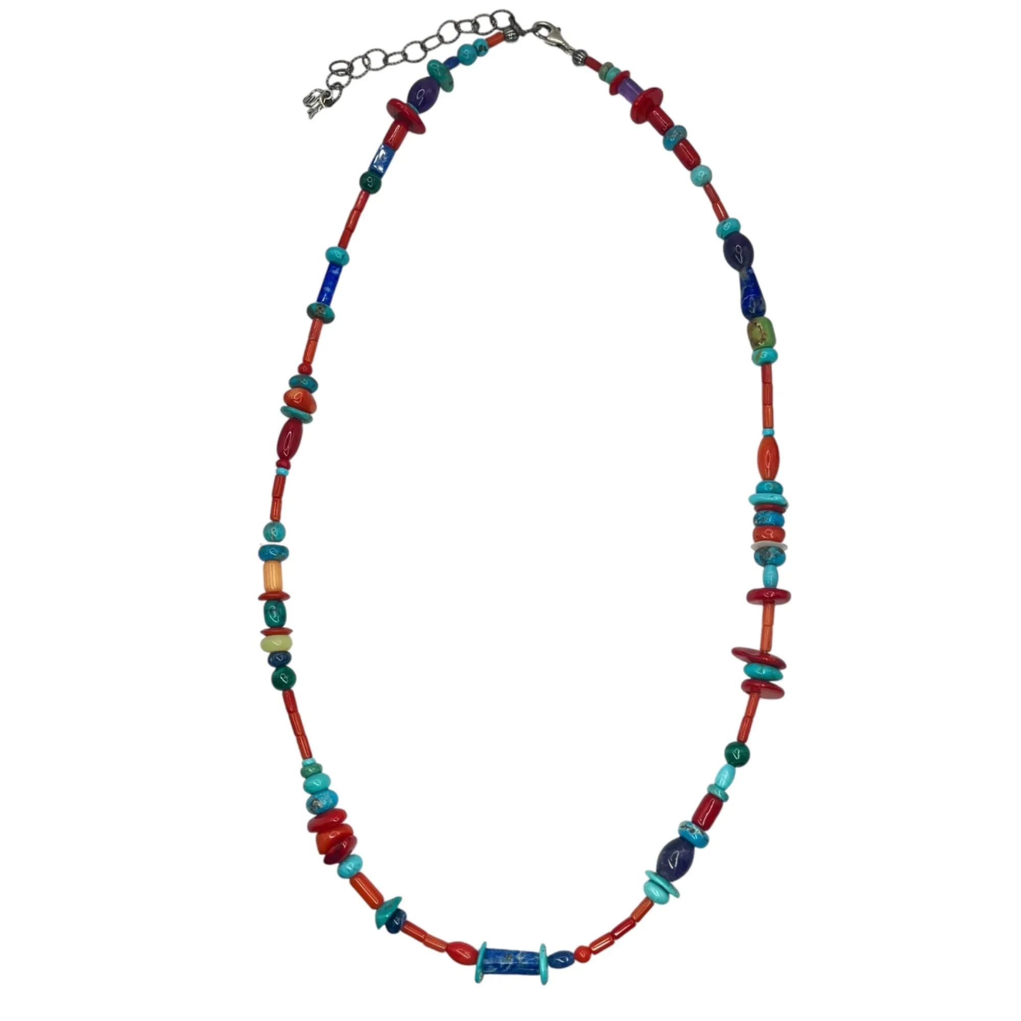 American West Freeform Bead Multi Gemstone Sterling Necklace Colorful Maximalist