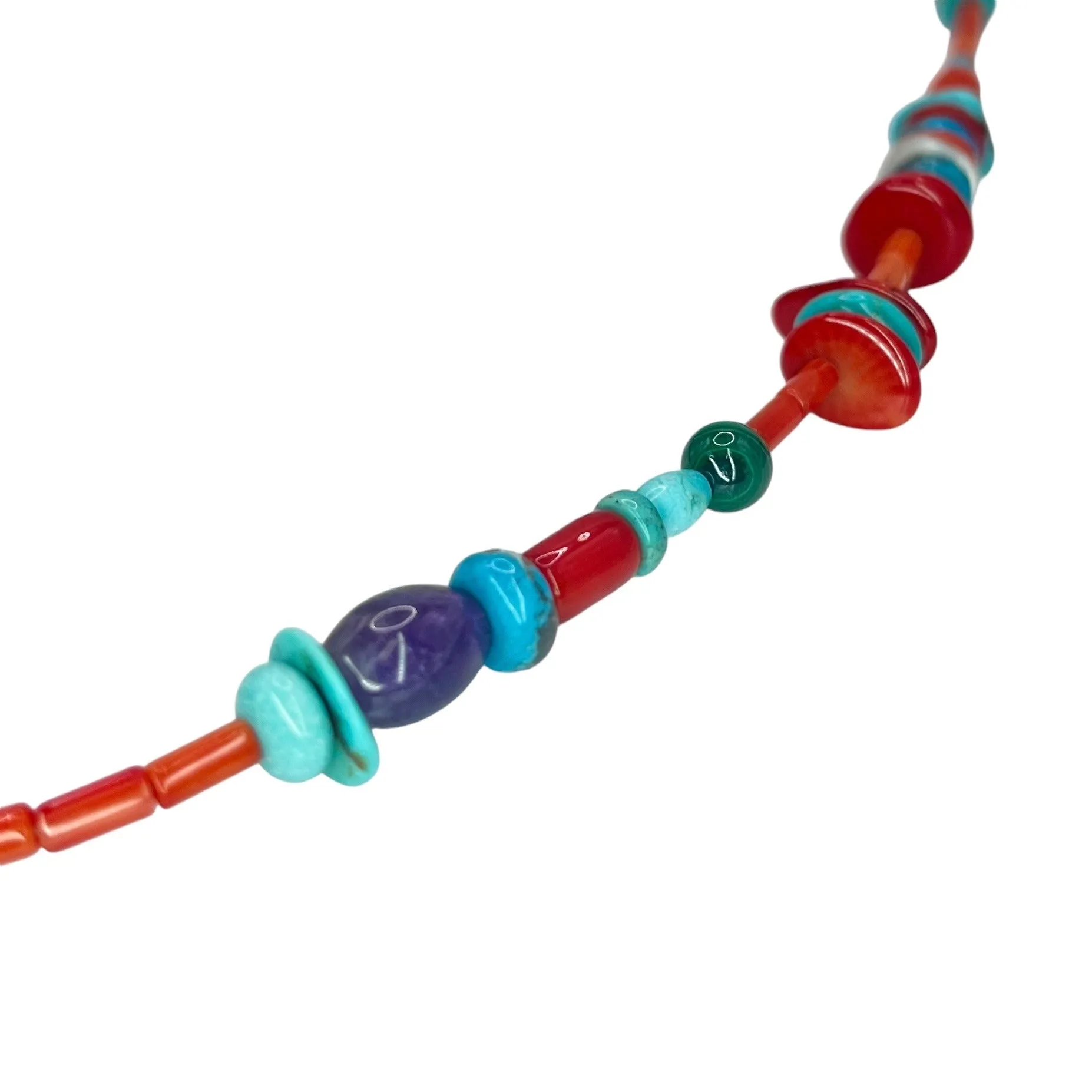 American West Freeform Bead Multi Gemstone Sterling Necklace Colorful Maximalist