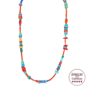 American West Freeform Bead Multi Gemstone Sterling Necklace Colorful Maximalist