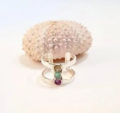 Amethyst, Sand And REAL Sea Glass Ring In Sterling Silver Beachy Boho