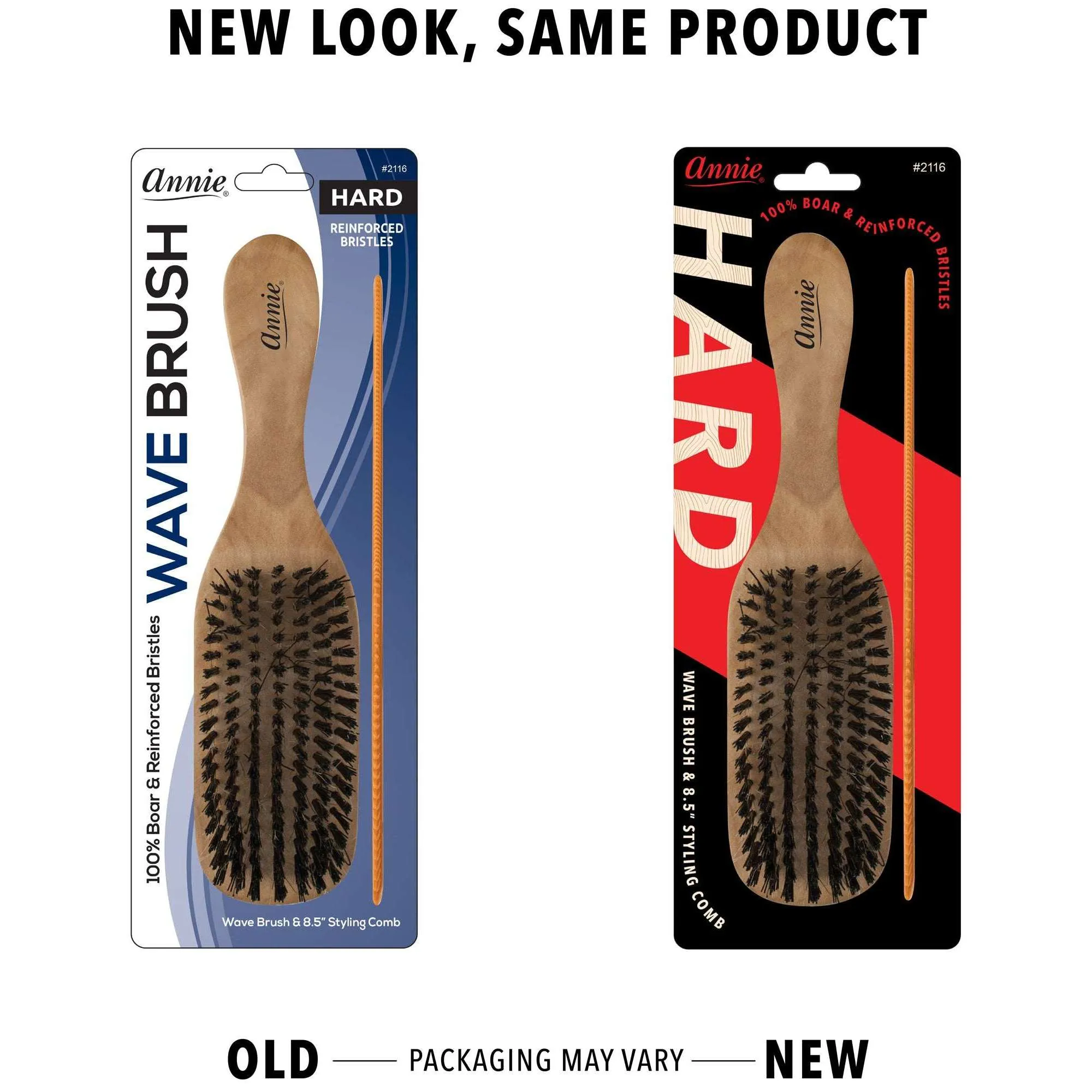 Annie Hard Wood Wave Boar Bristle Brush With Comb 8.5In