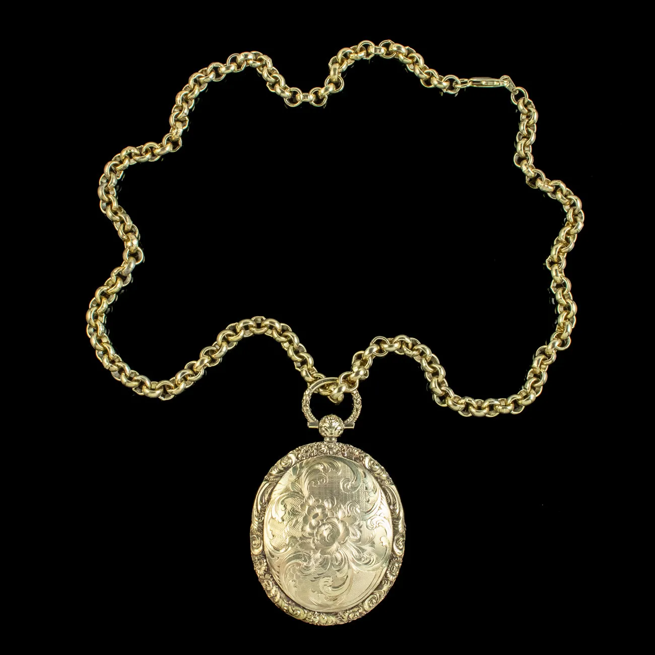 Antique Georgian Locket And Chain Silver 18ct Gold Gilt