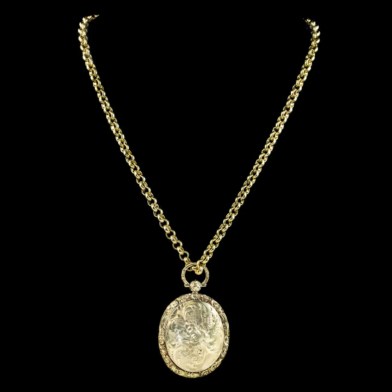 Antique Georgian Locket And Chain Silver 18ct Gold Gilt