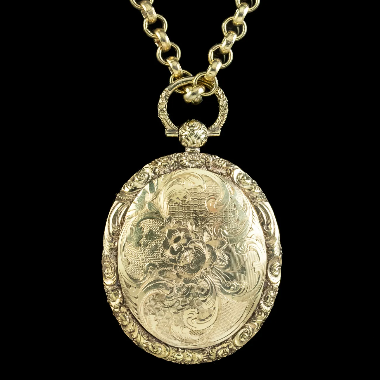 Antique Georgian Locket And Chain Silver 18ct Gold Gilt