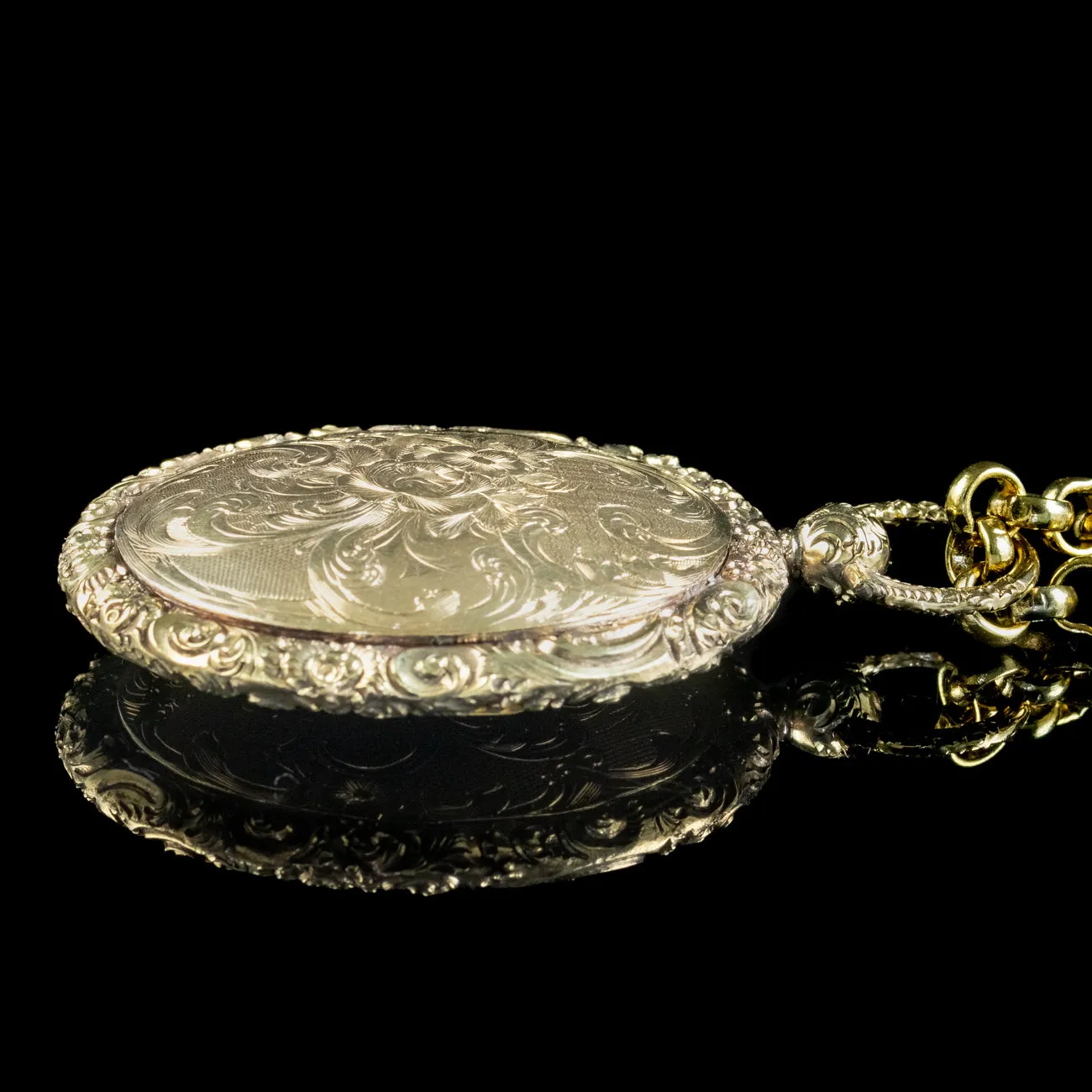 Antique Georgian Locket And Chain Silver 18ct Gold Gilt