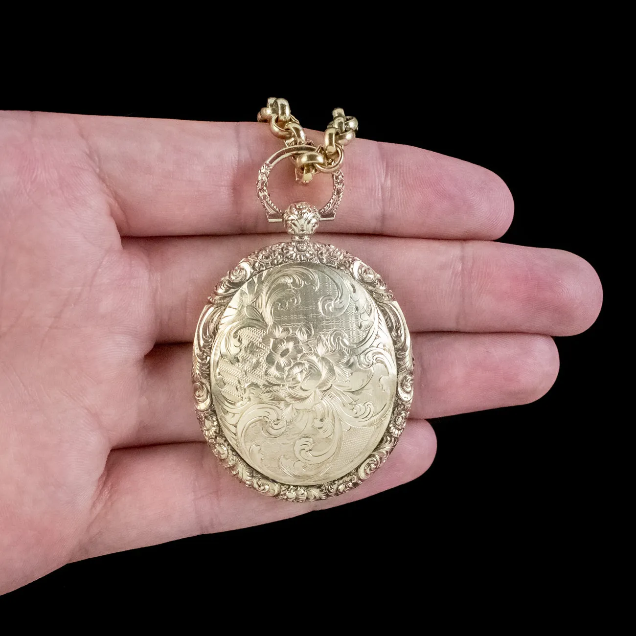 Antique Georgian Locket And Chain Silver 18ct Gold Gilt