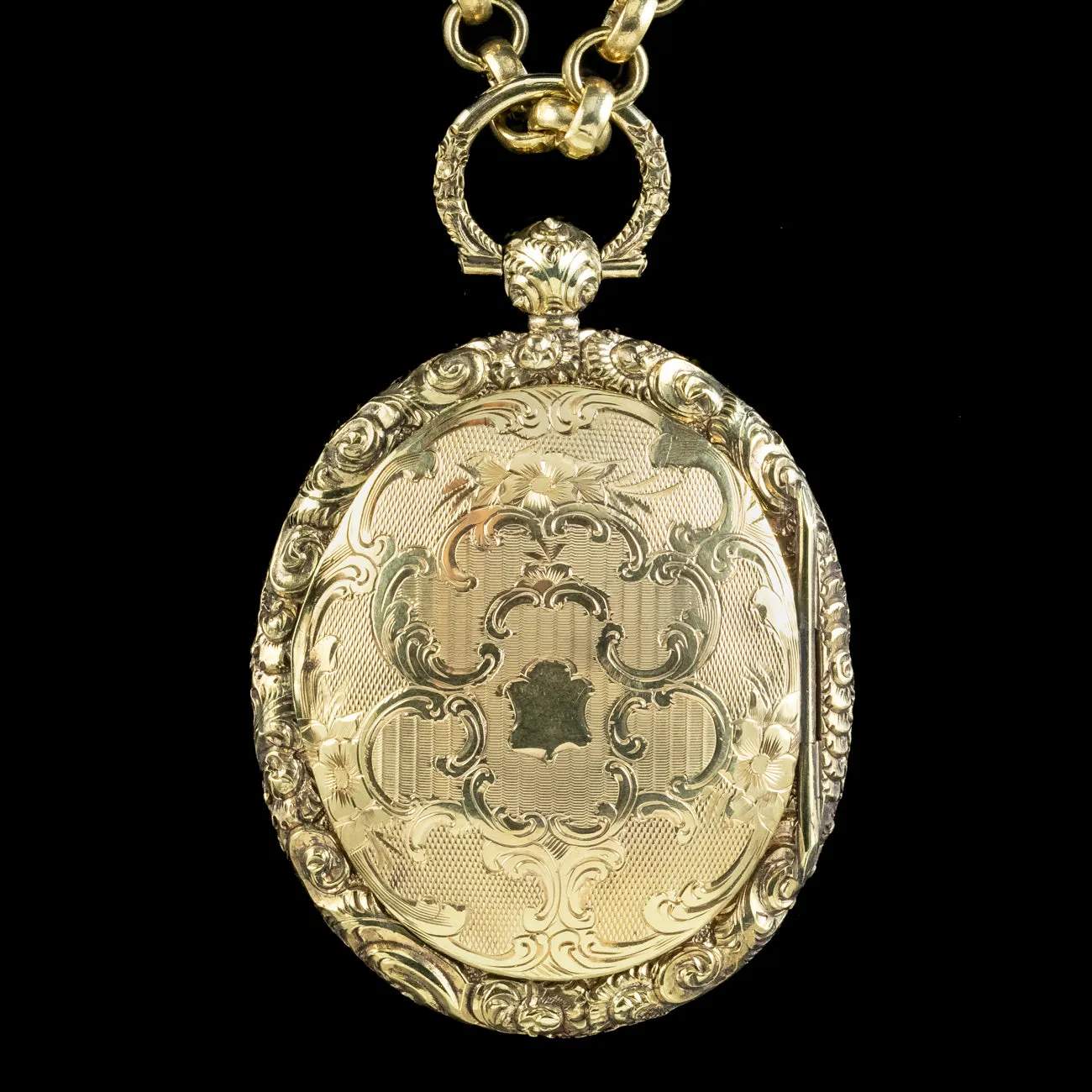 Antique Georgian Locket And Chain Silver 18ct Gold Gilt