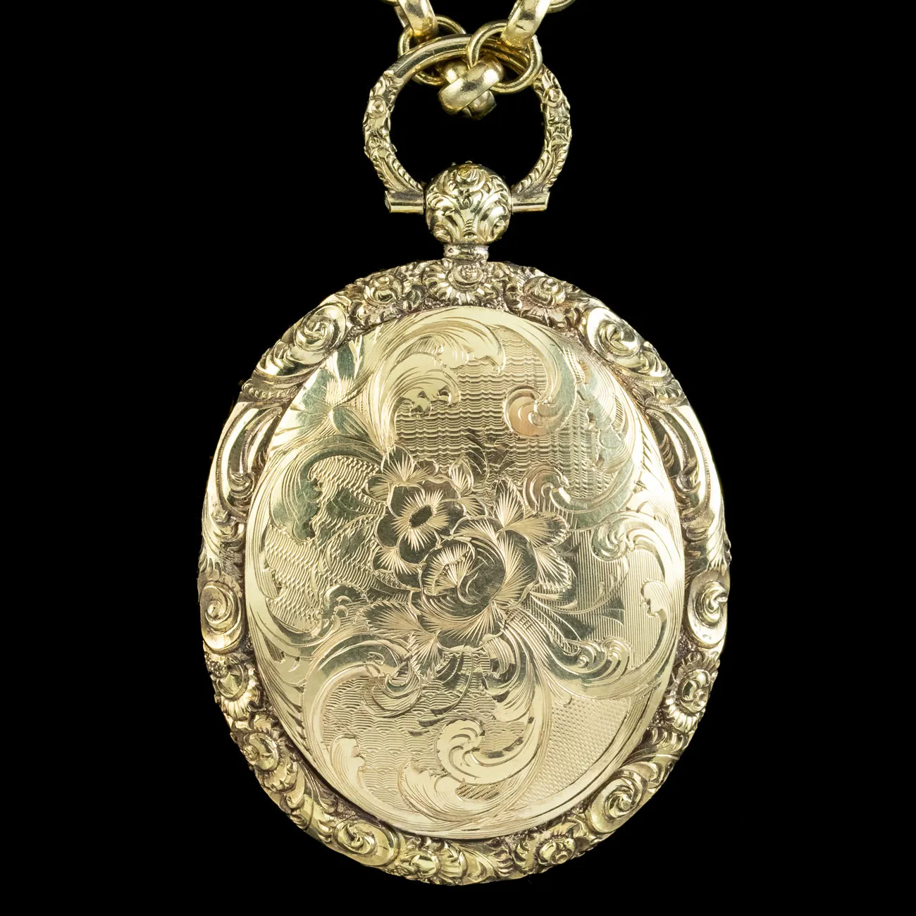 Antique Georgian Locket And Chain Silver 18ct Gold Gilt