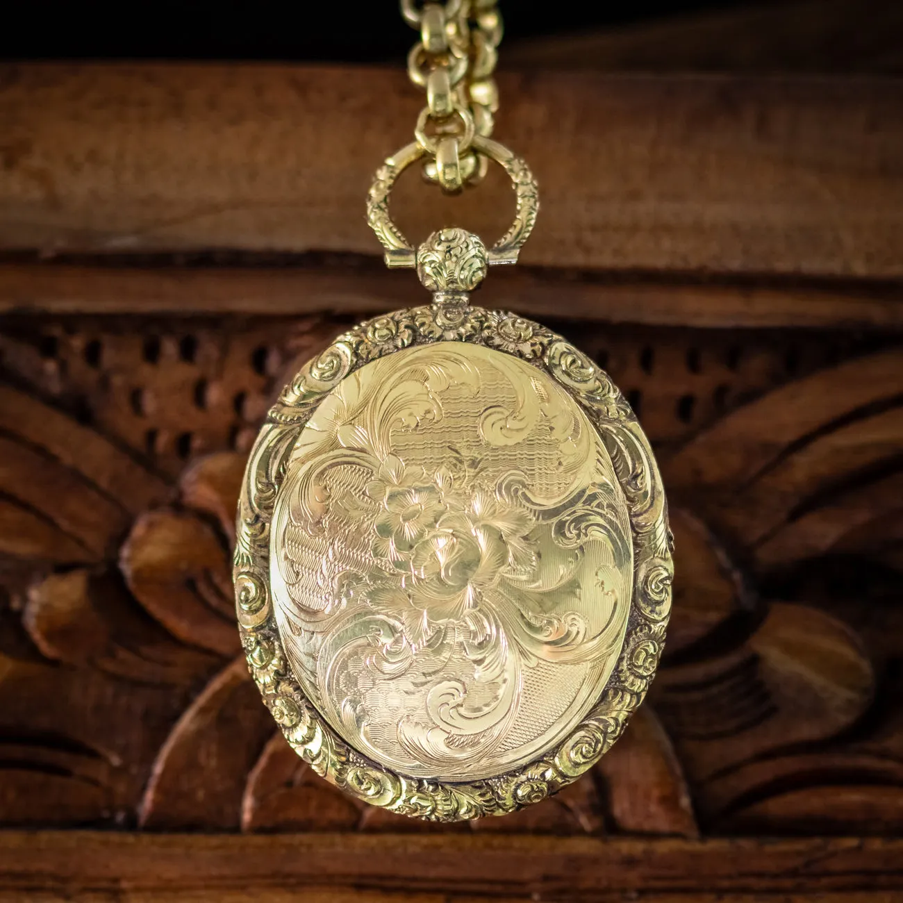 Antique Georgian Locket And Chain Silver 18ct Gold Gilt