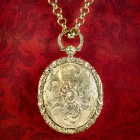 Antique Georgian Locket And Chain Silver 18ct Gold Gilt