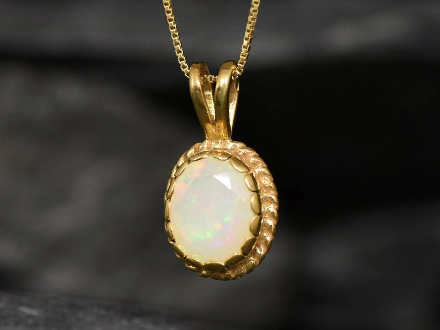 Antique Opal Pendant - Natural Fire Opal Necklace, Gold Opal Pendant