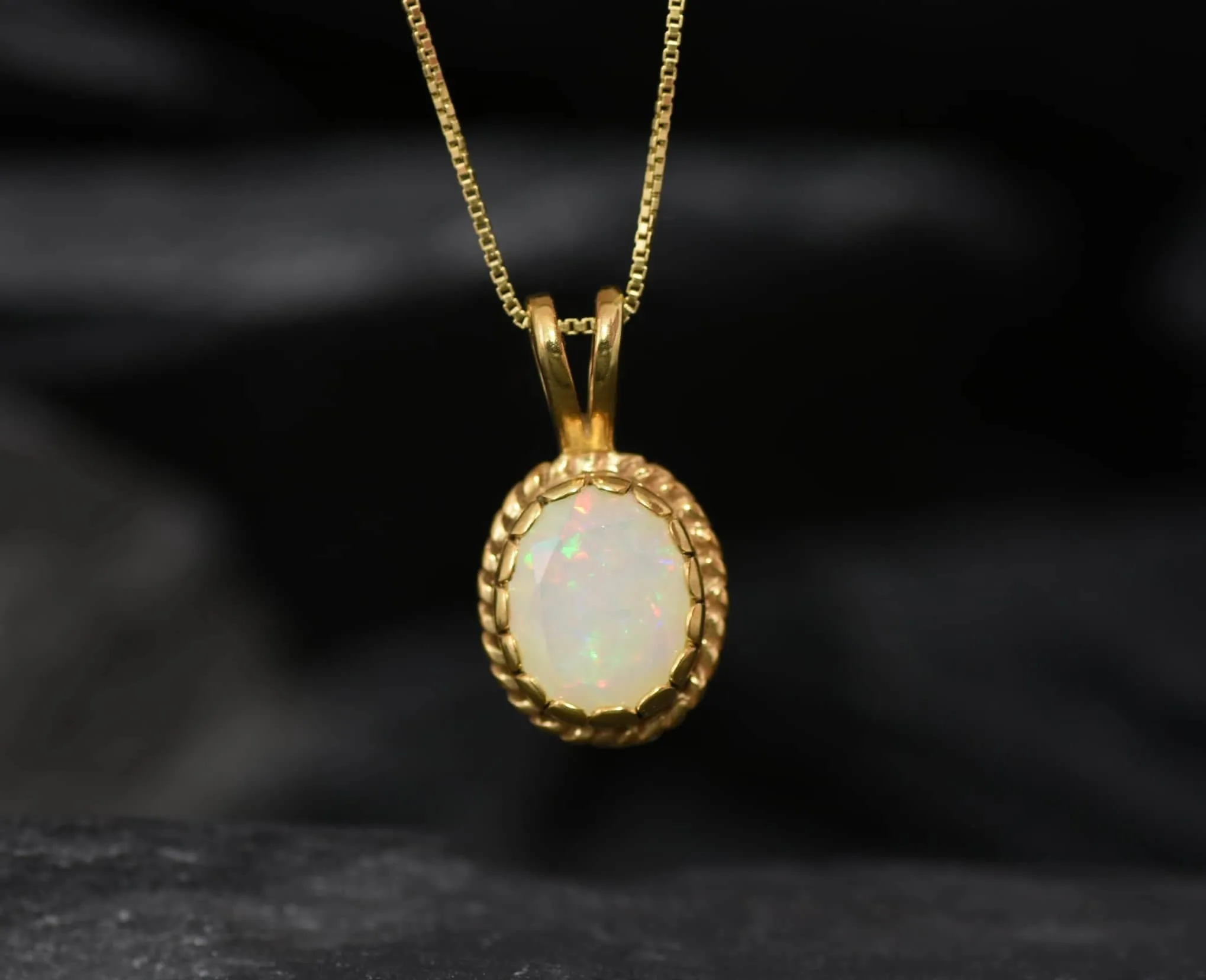 Antique Opal Pendant - Natural Fire Opal Necklace, Gold Opal Pendant