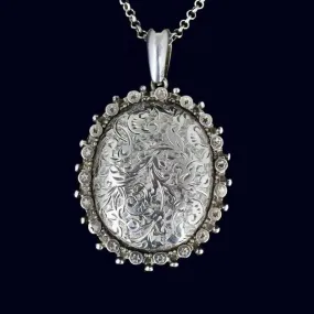 Antique Sterling Silver Victorian Floral Star Locket Necklace