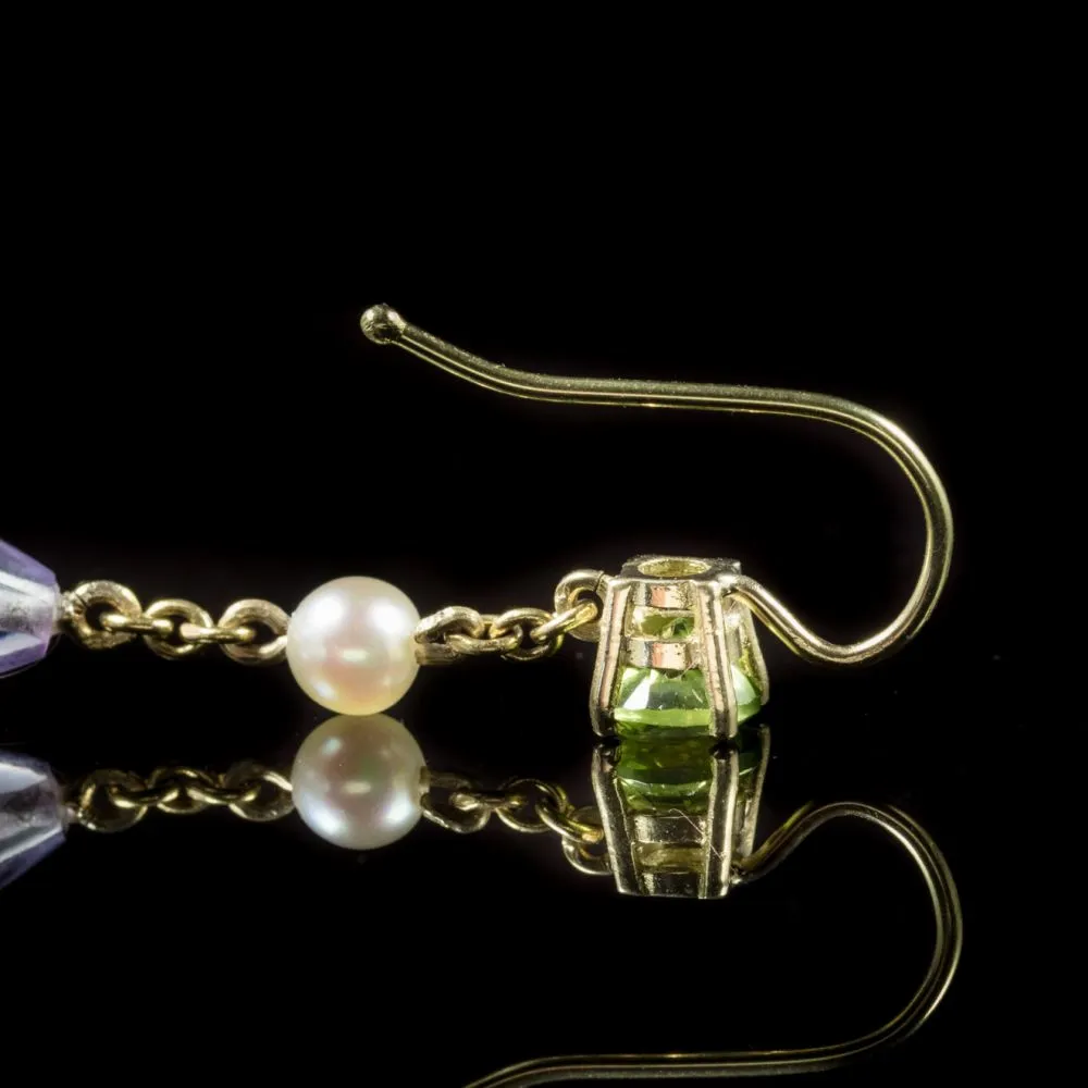 Antique Victorian Amethyst Suffragette Earrings 18Ct Gold Circa 1900