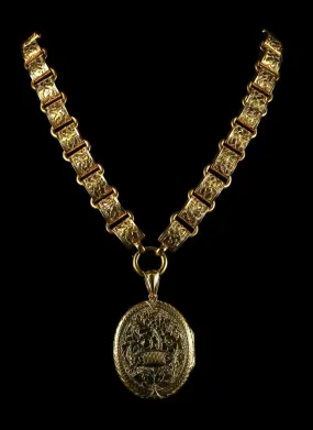 Antique Victorian Gold Locket And Collar Circa 1880