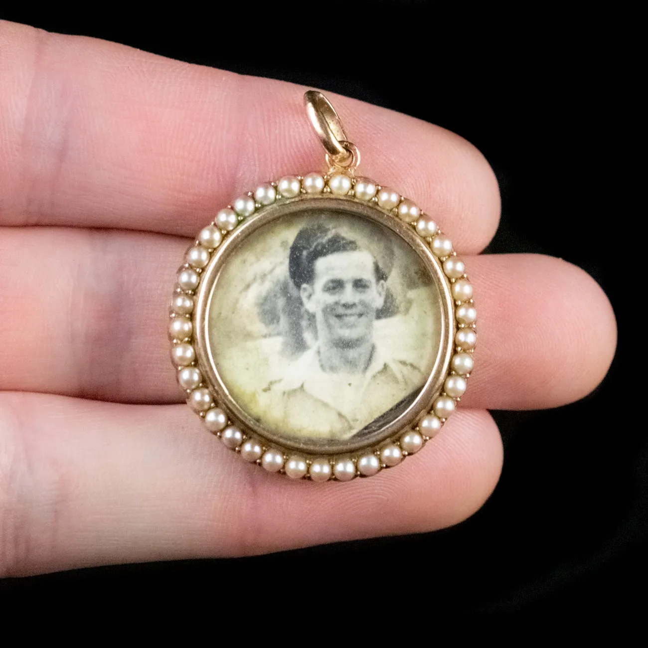 Antique Victorian Pearl Double Side Photo Locket Pendant 15Ct Gold