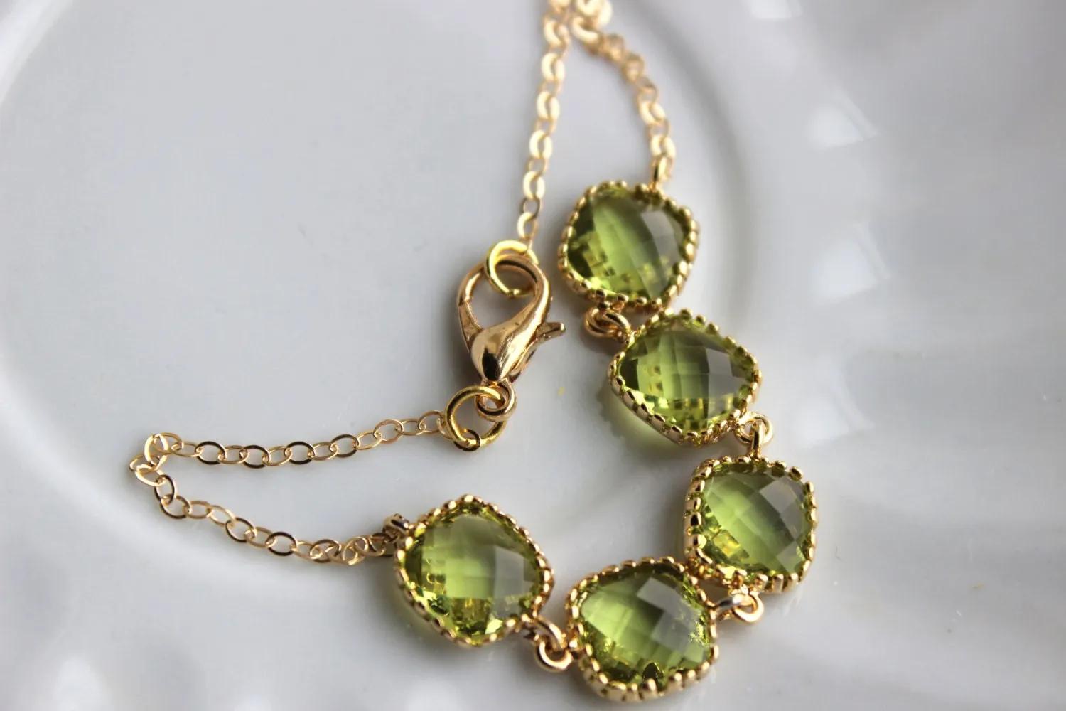 Apple Green Peridot Bracelet Gold Plated Green Bracelet - Christmas Gift Bridesmaid Bracelet - Bridal Bracelet Peridot Green Wedding Jewelry