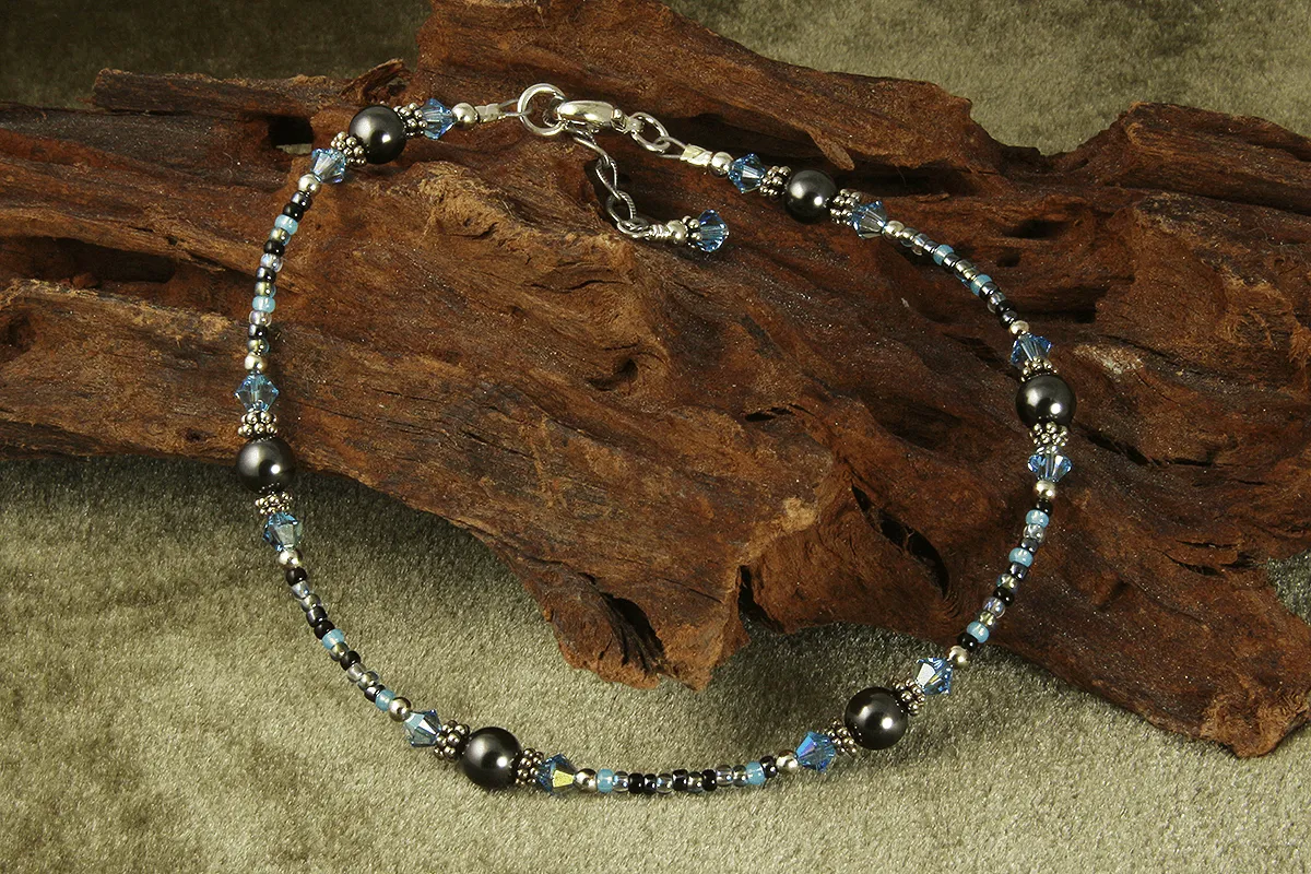 Aqua Gray Pearl Beaded Anklet