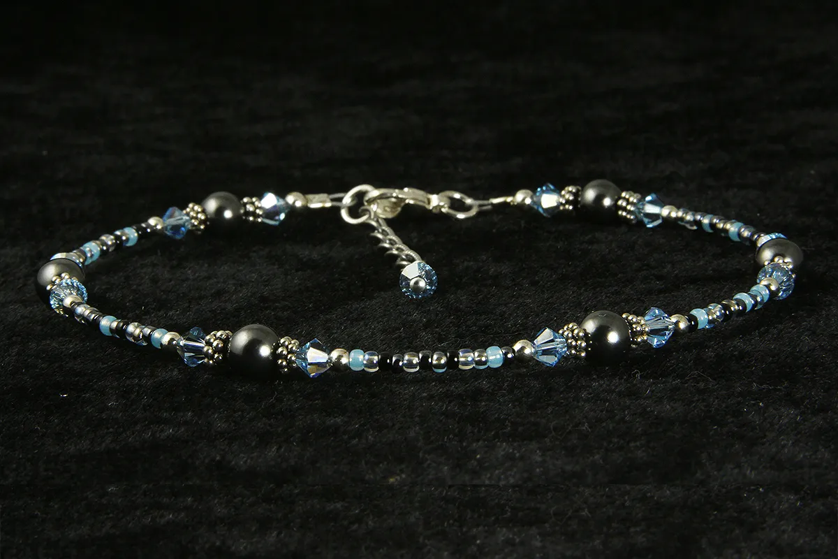 Aqua Gray Pearl Beaded Anklet