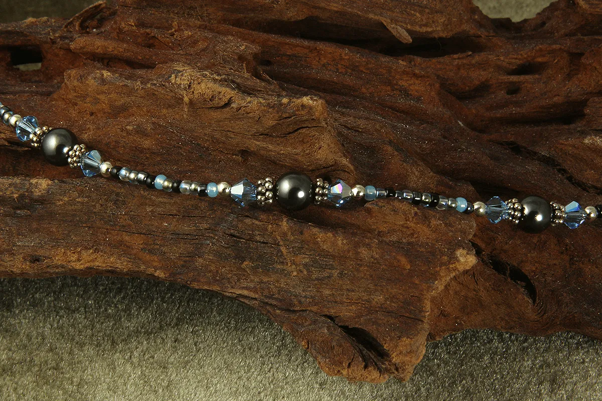 Aqua Gray Pearl Beaded Anklet