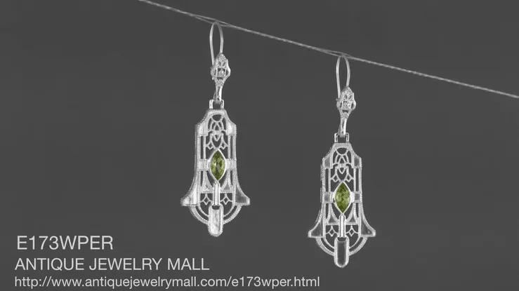 Art Deco Sterling Silver Geometric Dangling Filigree Peridot Earrings