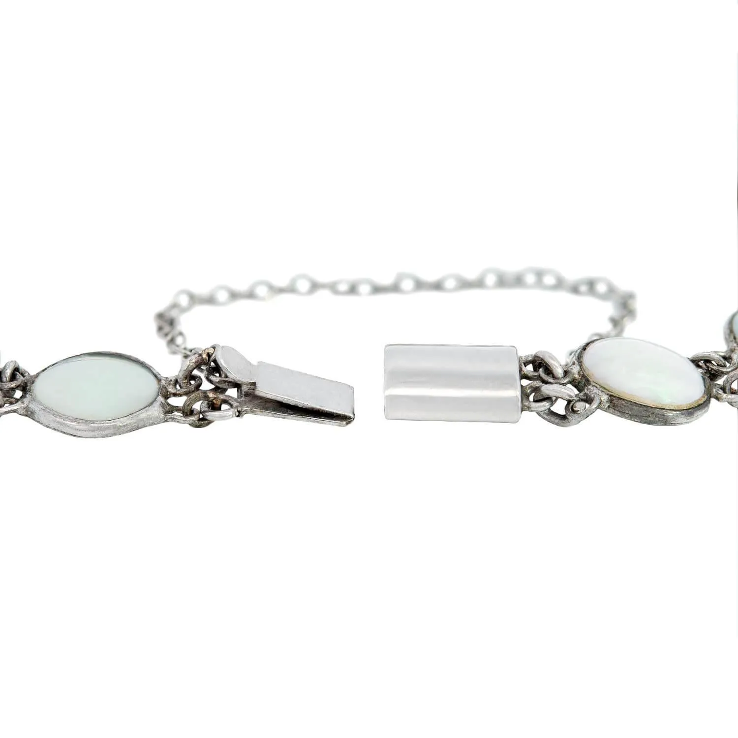 Art Deco Sterling Silver Opal Link Bracelet