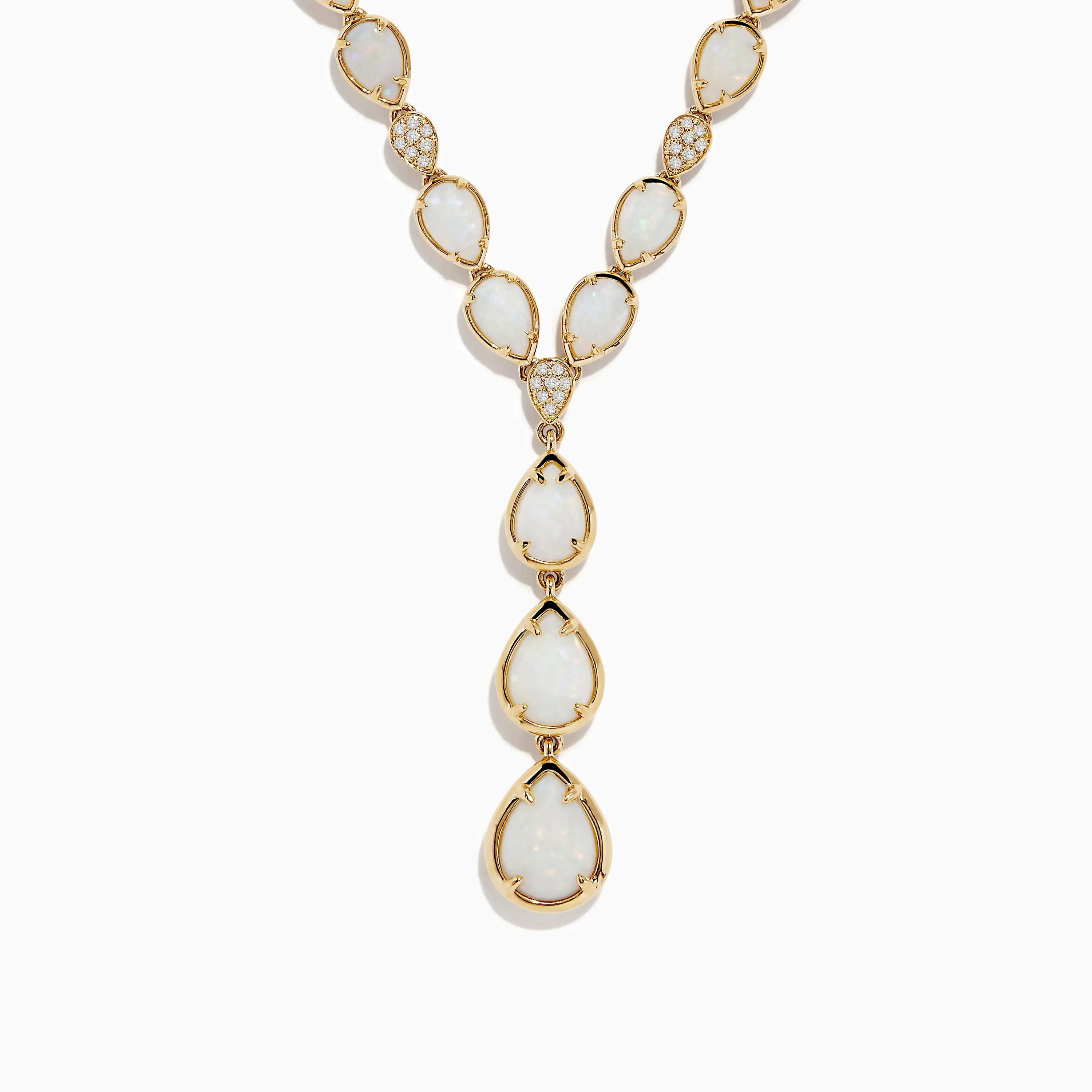 Aurora 14K Yellow Gold Opal and Diamond Y Necklace