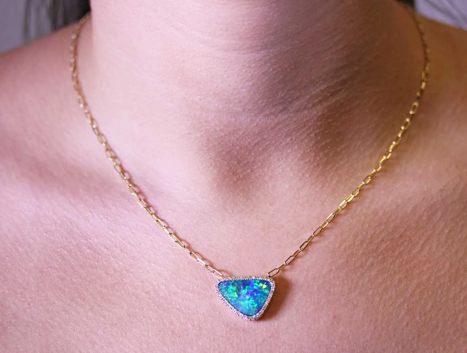 Australian Opal and Diamond Pendant Necklace