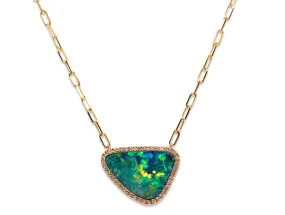 Australian Opal and Diamond Pendant Necklace