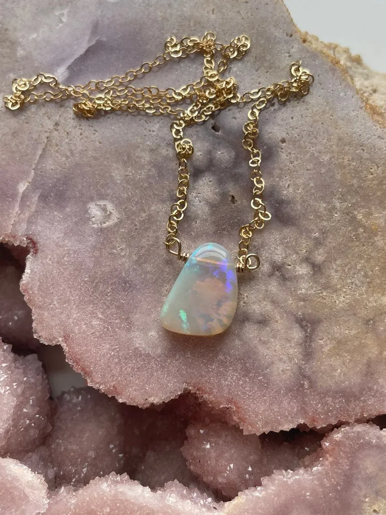 Australian Opal Pendant Necklace 14kt Gold Filled