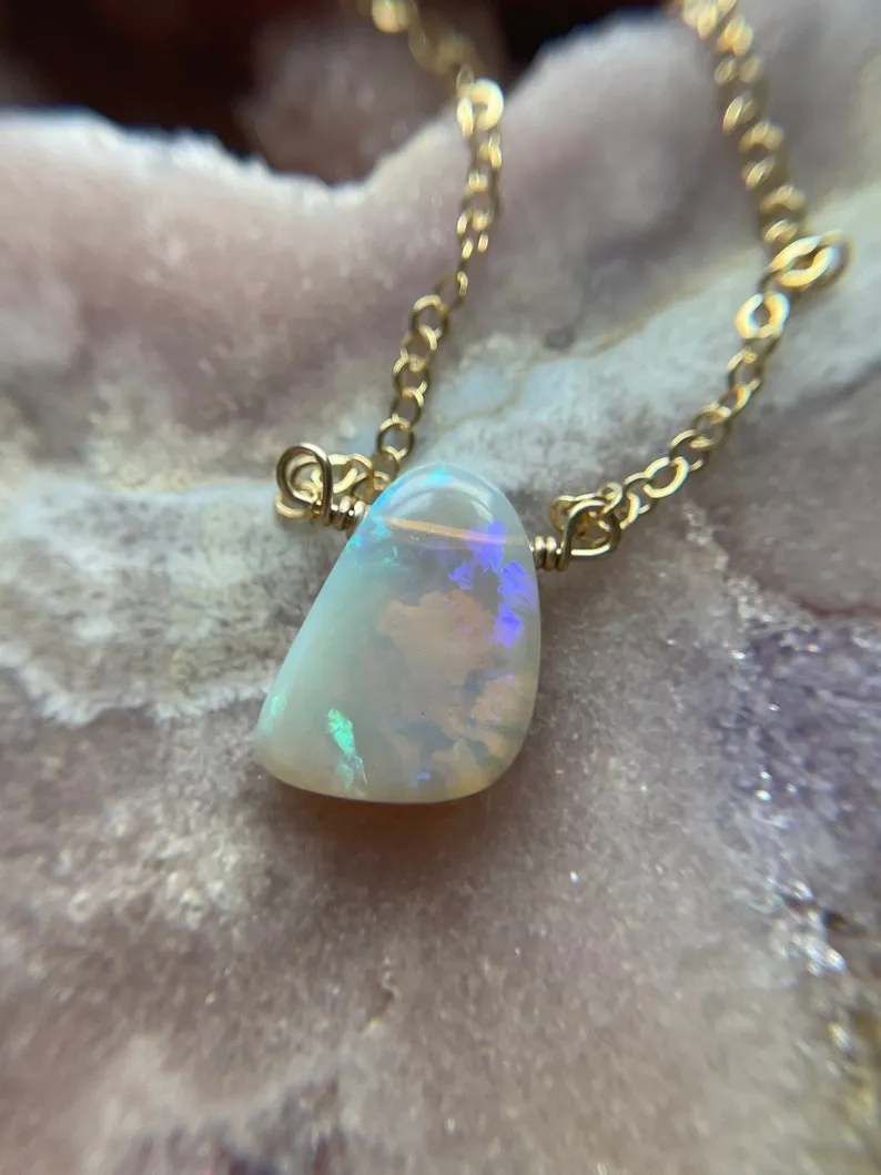 Australian Opal Pendant Necklace 14kt Gold Filled