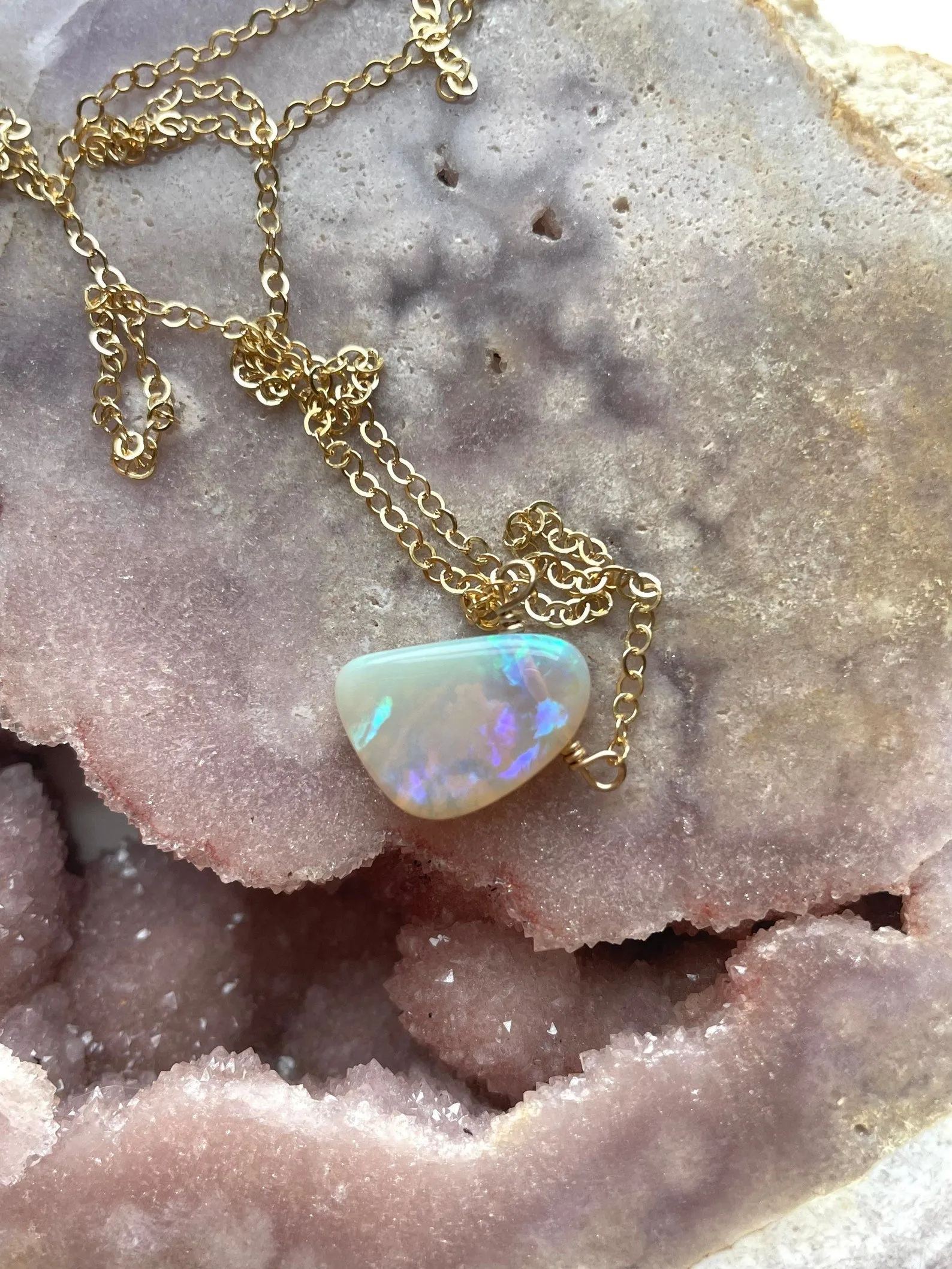 Australian Opal Pendant Necklace 14kt Gold Filled