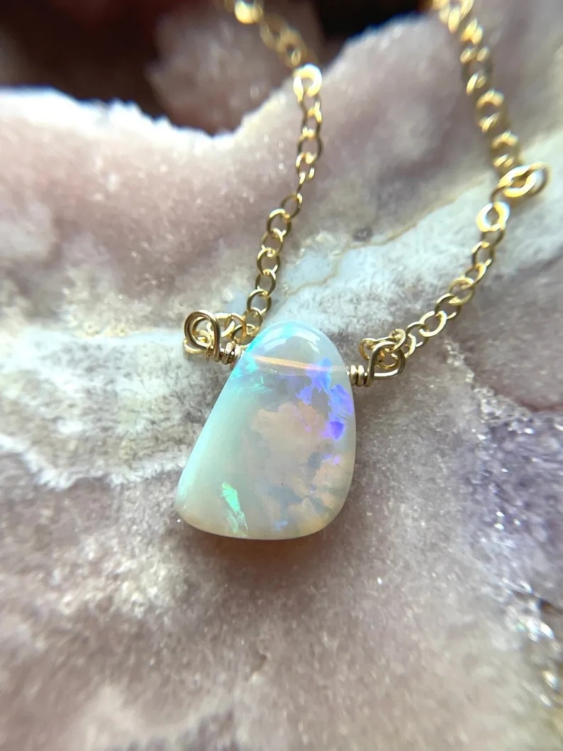 Australian Opal Pendant Necklace 14kt Gold Filled