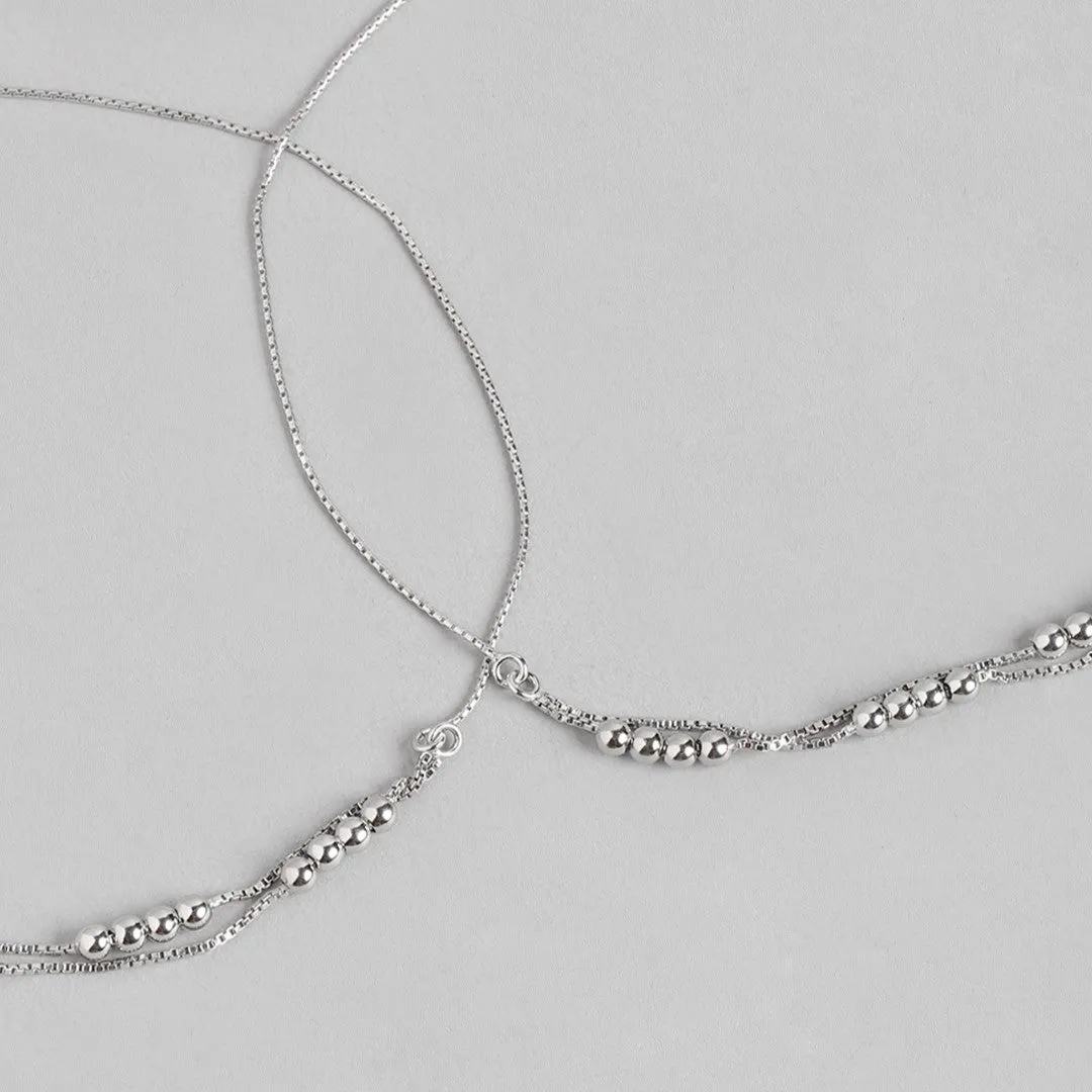 Ballroom Radiance Rhodium-Plated 925 Sterling Silver Anklet with Box Chain