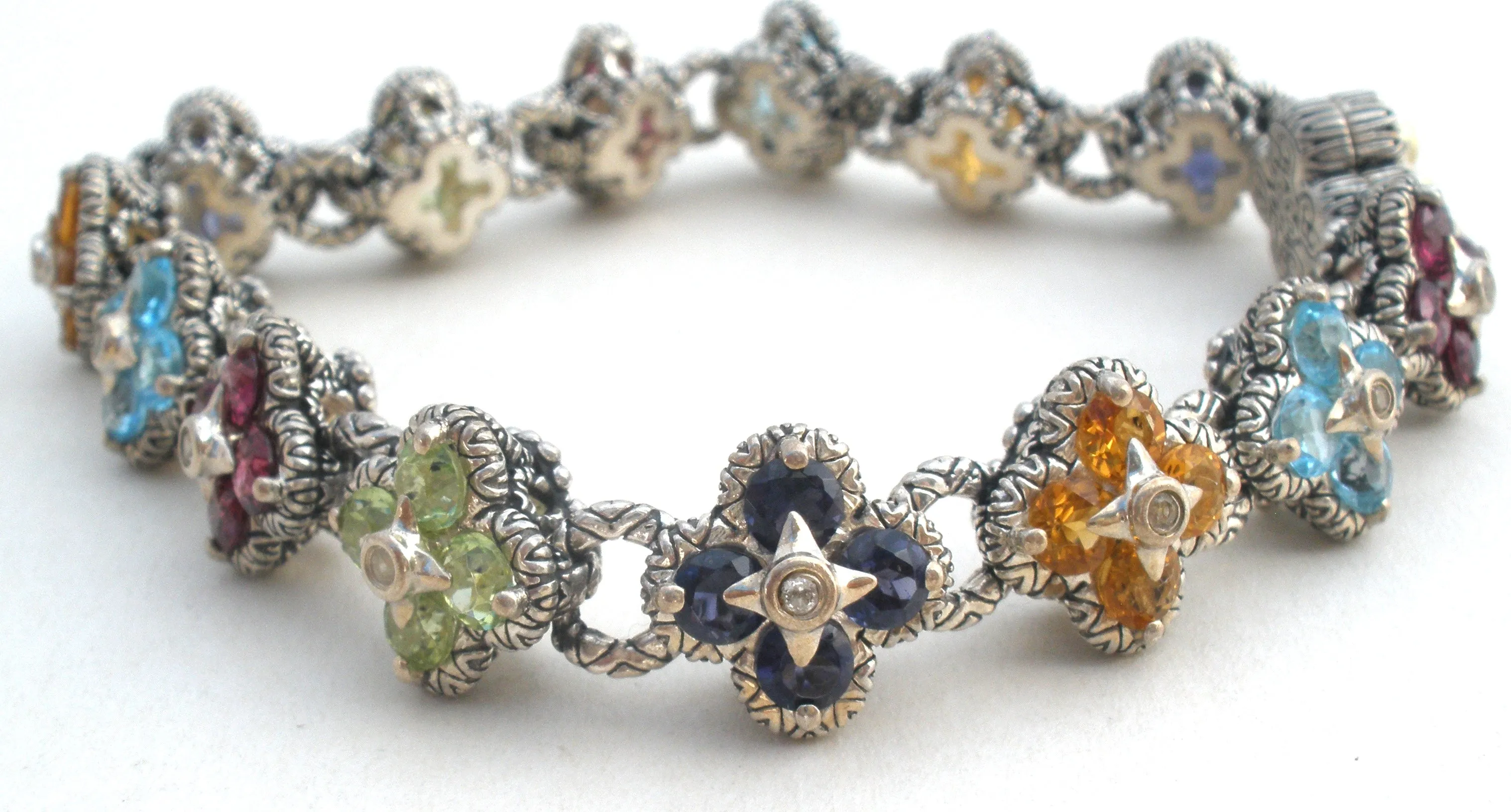 Barbara Bixby Multi Gemstone Flower Bracelet 925 18K