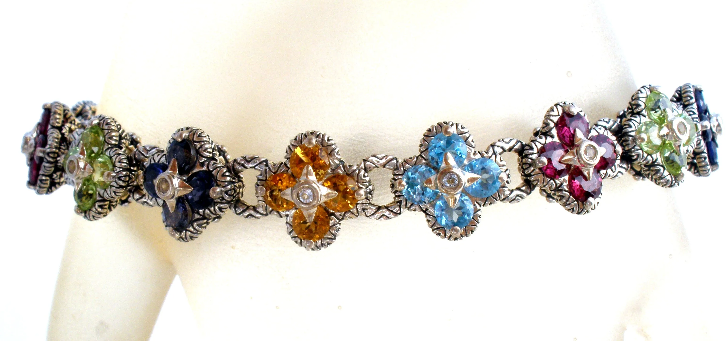 Barbara Bixby Multi Gemstone Flower Bracelet 925 18K