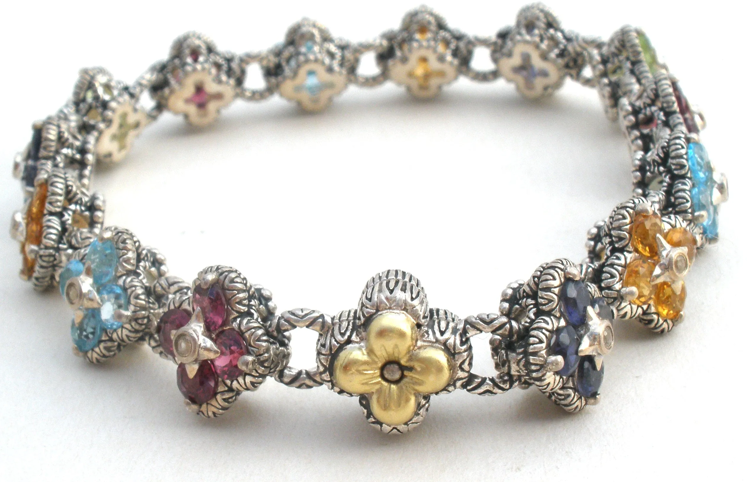 Barbara Bixby Multi Gemstone Flower Bracelet 925 18K