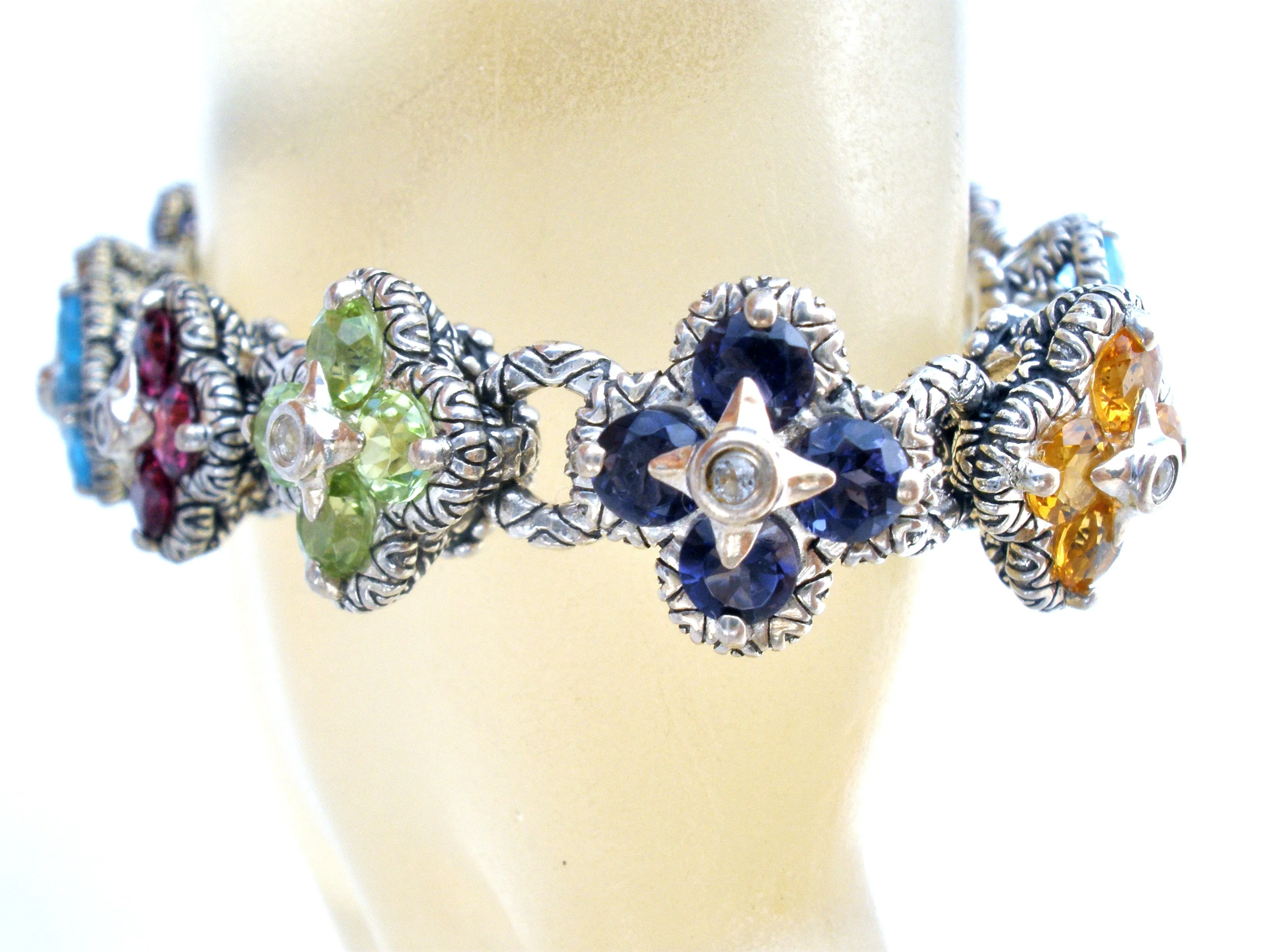 Barbara Bixby Multi Gemstone Flower Bracelet 925 18K