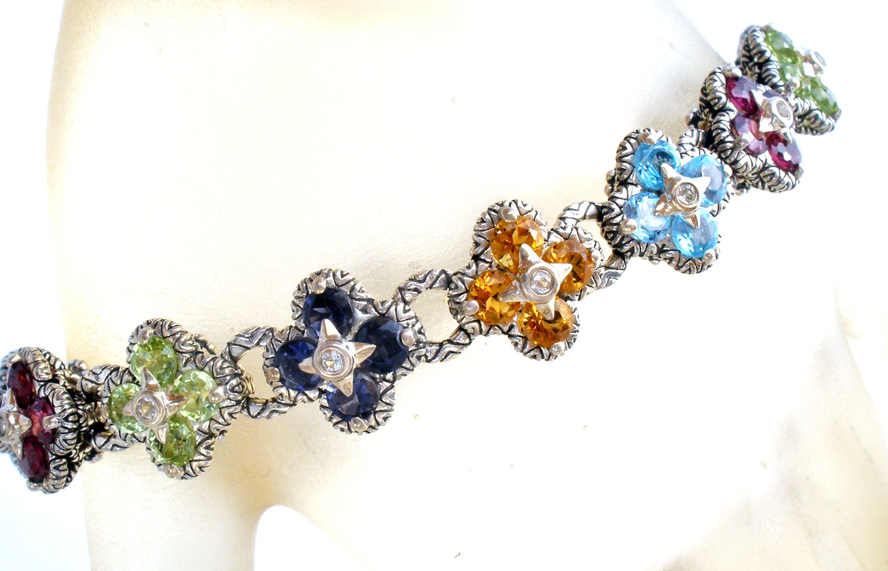 Barbara Bixby Multi Gemstone Flower Bracelet 925 18K