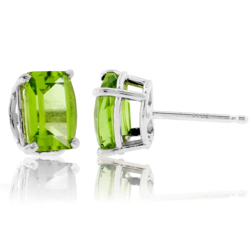 Barrel Cut Peridot Stud Earrings