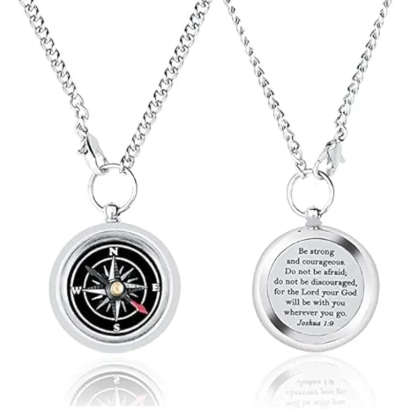 Be Strong and Courages Engrave Compass Locket ECL102