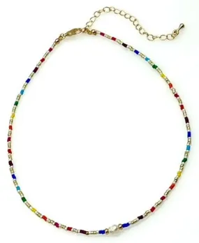 Beaded Necklace with Pearl Pendant - Multi colors